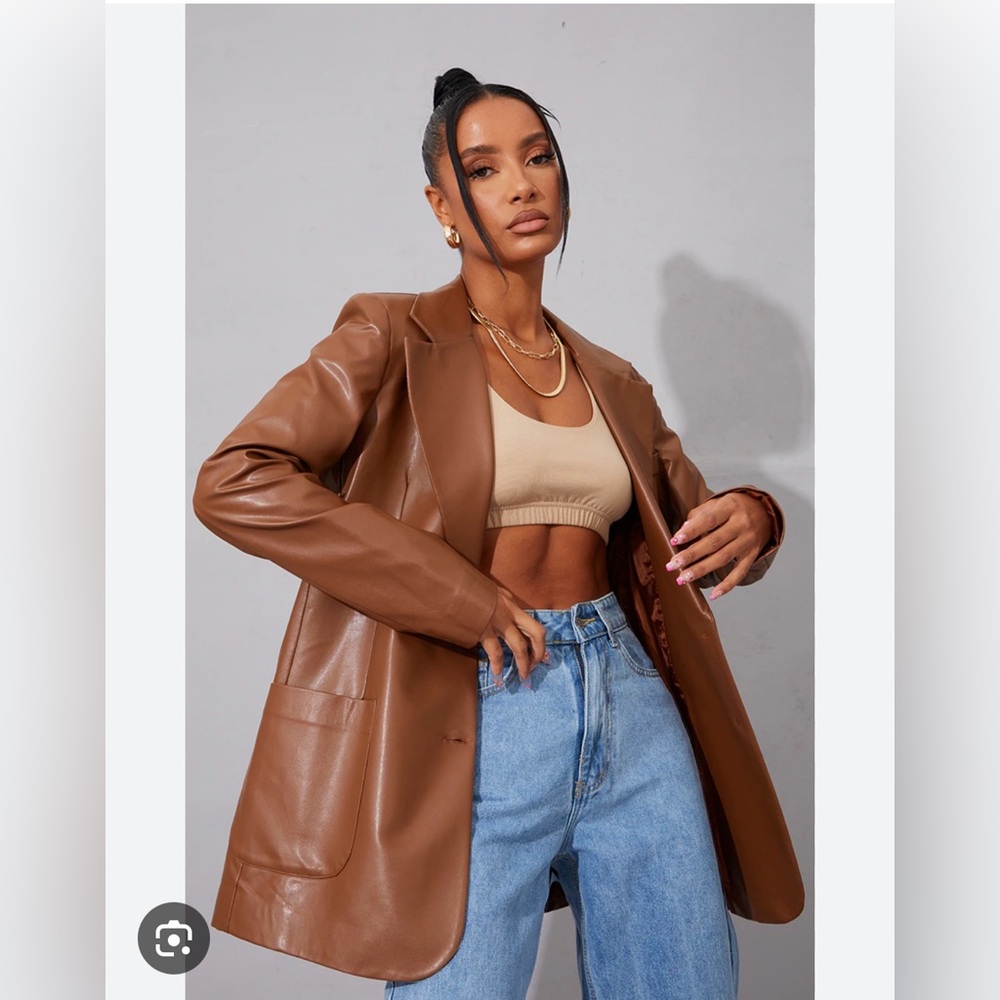 Never worn Pretty Little Thing oversized brown faux leather jacket!
